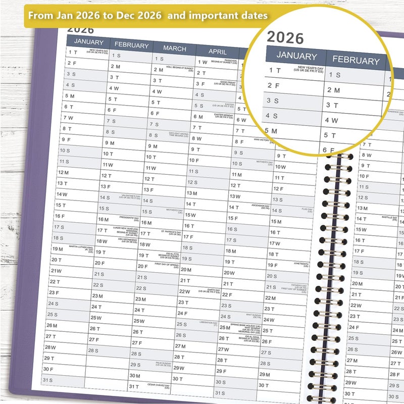 Poluma Appointment Book/Planner 2026 - Weekly Appointment Book 2026, January 2026 - December 2026, 8.26"x 11.4", Daily/Hourly Planner with Tabs, 15 Minutes, Wirebound - Purple - Image 3